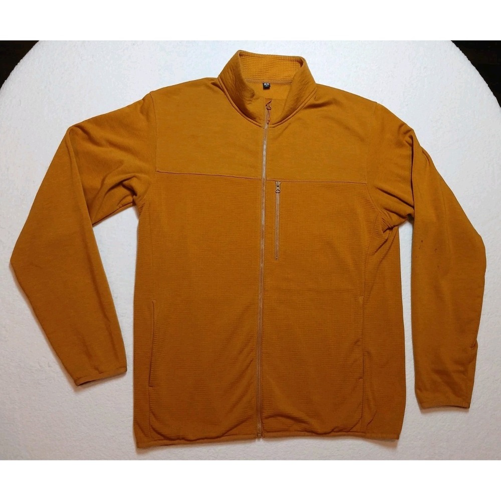 Uniqlo Mens Stretch Grid Fleece Jacket Full Zip Gold Yellow Size XL Textured